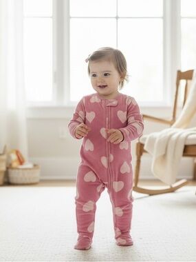 Carter's Pink Heart-Print Zip Footie